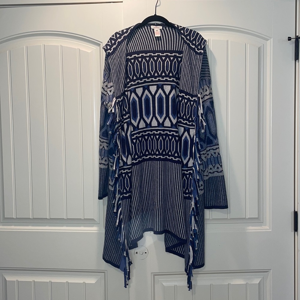 Sundance Hooded Patterned Fringe Cardigan, Merino Wool
